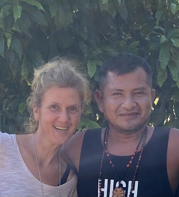 Ayahuasca Retreats in Peru. Ursina Balastèr with Maestro Guillermo at the AMAAYAHUASCA retreat center in the Peruvian Amazon